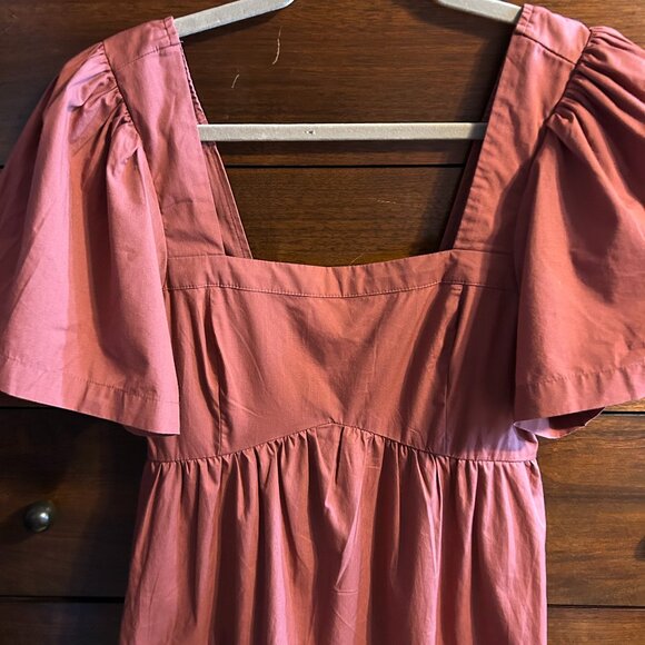 Abercrombie & Fitch Smocked Angel Sleeve Tiered Midi Dress - Rust - Size M - Picture 2 of 10